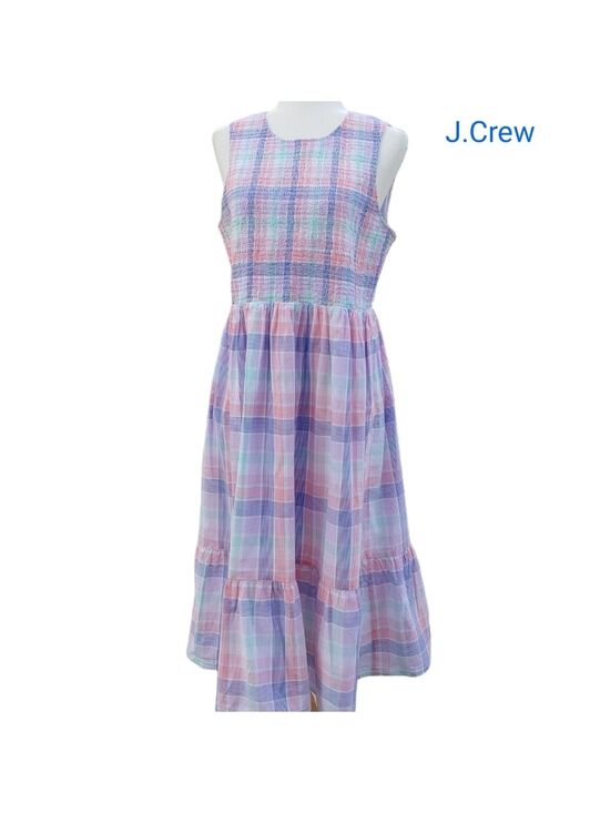 J. Crew Factory Dresses & Skirts - J.Crew Women's Smocked Tiered Cotton Plaid Dress in Pastels Multi size Large